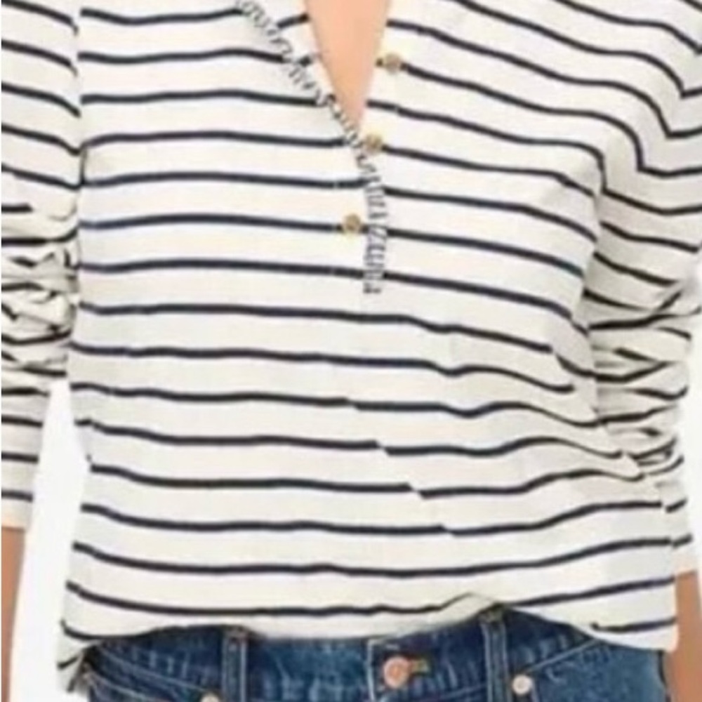 JCrew Striped Ruffle Collar Henley in Navy and White Stripe